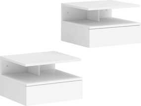 HOMCOM Conjunto de Mesas de Cabeceira Suspensas com Gaveta Montadas na Parede 35x32x22,5 cm Branco | Aosom Portugal