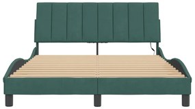 Estrutura de cama c/ luzes LED 140x190 cm veludo verde-escuro