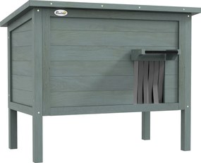 PawHut Casa para gatos casota de exterior em madeira elevada com telhado articulado isolada 85 x 50 x 68,5 cm cinza escuro e preto | Aosom Portugal