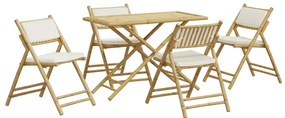 5 pcs conjunto bistrô dobrável c/ almofadões branco nata bambu