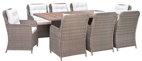 vidaXL 9 pcs conjunto jantar exterior com almofadões vime PE castanho
