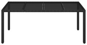 Mesa de jardim com tampo de vidro 190x90x75 cm vime PE preto