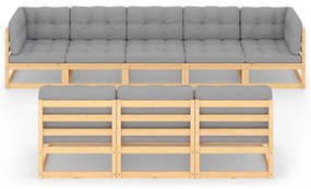 8 pcs conjunto lounge de jardim c/ almofadões pinho maciço