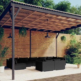 vidaXL 9 pcs conjunto lounge de jardim c/ almofadões vime PE preto