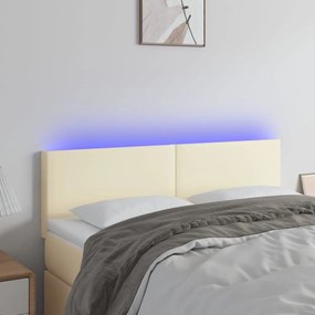 vidaXL Cabeceira de cama c/ LED 144x5x78/88 cm couro artificial creme