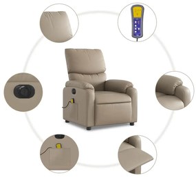 Poltrona massagens reclinável elétrica couro artif. cappuccino