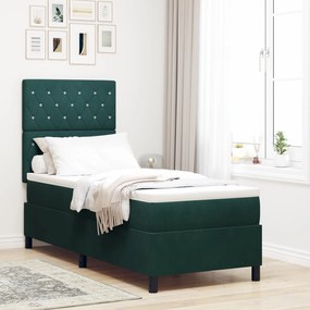 Cama Box Spring com Colchão Verde Escuro 80x200 cm Veludo