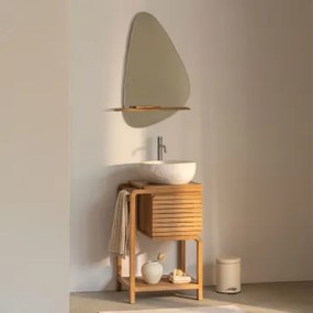 Conjunto De Móvel De Casa De Banho Em Madeira De Teca Bradley Irregular Em Cimento Branco ??40 Cm Fedro & Irregular Com Prateleira De Madeira - Sklum
