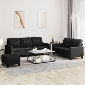 3201383 vidaXL 3 pcs conjunto de sofás com almofadões couro artificial preto