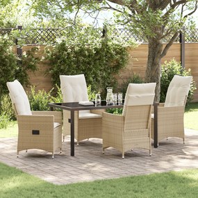 vidaXL Conjunto de Jantar de Jardim de 5 Peças com Almofadas em Bege de Rattan Polímero