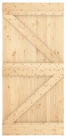 Porta de correr c/ ferragens 100x210 cm madeira de pinho maciça