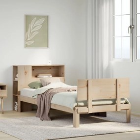 vidaXL Cama com estante sem colchão 90x200 cm pinho maciço