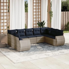vidaXL 9 pcs conjunto sofás p/ jardim c/ almofadões vime PE cinzento