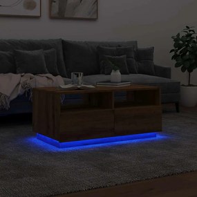 Mesa de centro com luzes LED 90x49x40 cm carvalho artesanal