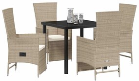 Cadeiras de Jardim Reclináveis 5 pcs Bege 80 x 80 x 73 cm