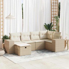vidaXL 6 pcs conjunto de sofás p/ jardim com almofadões vime PE bege