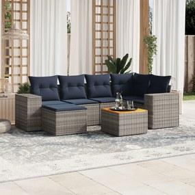 vidaXL 7 pcs conjunto sofás p/ jardim c/ almofadões vime PE cinzento