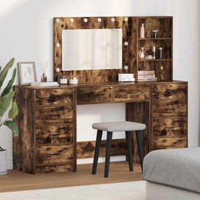 Conjunto de Mesa de Maquiagem vidaXL com 3 Peças e LED em Carvalho Fumado