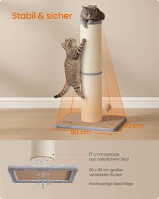 Arranhador para gatos grandes 50 x 40 x 85 cm cinzento
