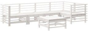 6pcs conjunto lounge jardim c/ almofadões madeira maciça branco
