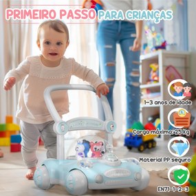 Andador para Bebés com Altura Ajustável Música Rodas Antiderrapantes Luzes Guiador Desmontável 43,4x40,6x43 cm Azul Claro