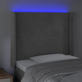 Cabeceira cama c/ luzes LED veludo 93x16x118/128 cm cinza-claro