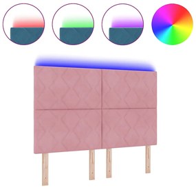 Cabeceira LED Bloco de Diamante Rosa 144 cm Veludo