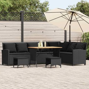 4pcs conjunto sofás de jardim com almofadões em L vime PE preto