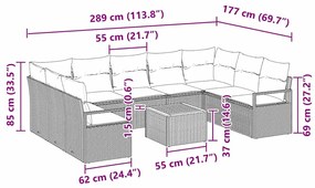 Conjunto de Sofá de Jardim de 10 Peças com Almofadas Bege e Creme