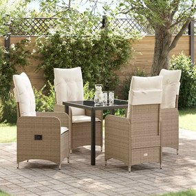 vidaXL Conjunto de Jantar de Jardim 5 Peças com Almofadas em Rattan Sintético Bege
