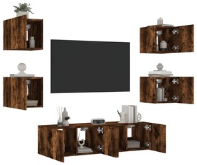 vidaXL 6pcs móveis parede p/ TV c/ LEDs deriv. madeira carvalho fumado