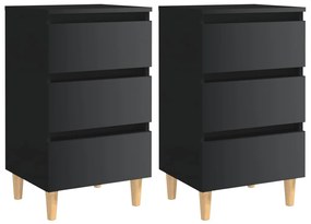vidaXL Mesas cabeceira pernas madeira 2pcs 40x35x69cm preto brilhante