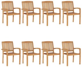 Cadeiras de jardim empiháveis c/ almofadões 8 pcs teca maciça