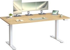 Secretária elétrica com regulação elétrica da altura, 160 x 80 x (72-120) cm, com porta USB-C tom de carvalho dourado e branca