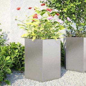 vidaXL Vasos floreiras de jardim 2 pcs hexagonal 46x40x45 cm aço inox.