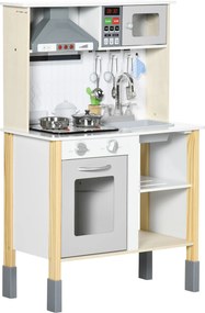AIYAPLAY Cozinha Infantil de Madeira Cozinha para Crianças acima de 3 Anos com Altura Ajustável 60x30,5x93,2cm Branco e Cinza | Aosom Portugal