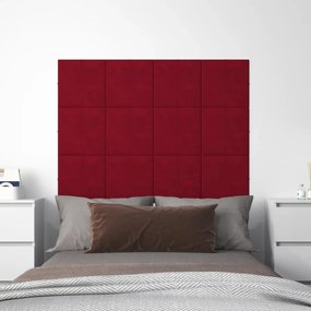 Painel parede 12 pcs 30x30 cm veludo 1,08 m² vermelho tinto