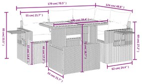 5 pcs conjunto de sofás p/ jardim com almofadões vime PE bege