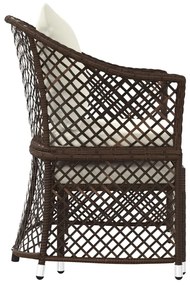 2 pcs conjunto lounge de jardim c/ almofadões vime PE castanho
