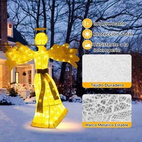 Anjo pré-iluminado Decoração de Natal artificial com 100 luzes LED 4 estacas de solo para jardim