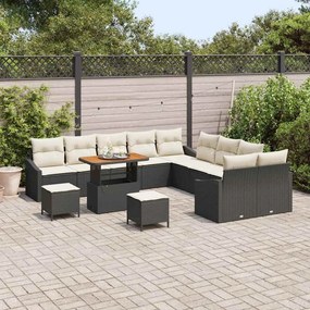 Conjunto de Sofás de Jardim vidaXL com Almofadas Preto Rattan Acácia
