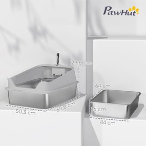 Caixa de Areia para Gatos em Aço Inoxidável XXL com Borda Alta Pá Fácil de Limpar À Prova de Fugas 70x50x30 cm Cinzento