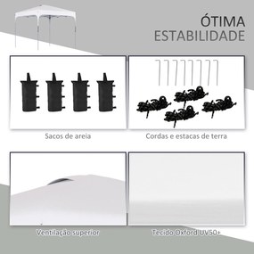 Outsunny Tenda Dobrável 2,5x2,5x2,68cm Tenda de Jardim com Proteção UV 50+ Altura Ajustável com 4 Bolsas de Areia e Bolsa de Transporte para Acampamento Festas Pátio Branco