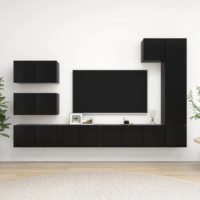 vidaXL 8 pcs conjunto de móveis de TV derivados de madeira preto