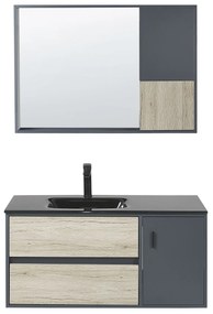 Móvel de casa de banho e espelho castanho claro e cinzento 100 cm TERUEL Beliani