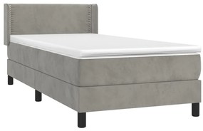 Cama com molas/colchão 90x200 cm veludo cinza-claro