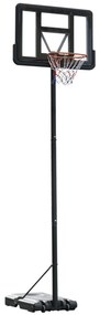 HOMCOM Cesta de Basquetebol com Altura Ajustável 220-365 cm Aro de Basquetebol com Suporte Rodas Base Recarregável Preto