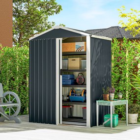 Abrigo de Jardim Metálico 136x87x179 cm Abrigo para Ferramentas com Porta de Correr Teto Inclinado e Luvas Cinzento Escuro