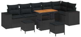 vidaXL Conjunto de Sofá de Jardim com almofada 9 pcs Preto vime PE