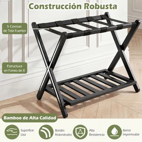 Conjunto de 2 Suportes para Malas Dobráveis, 68 x 41 x 57 cm, Dois Níveis de Arrumação, Preto